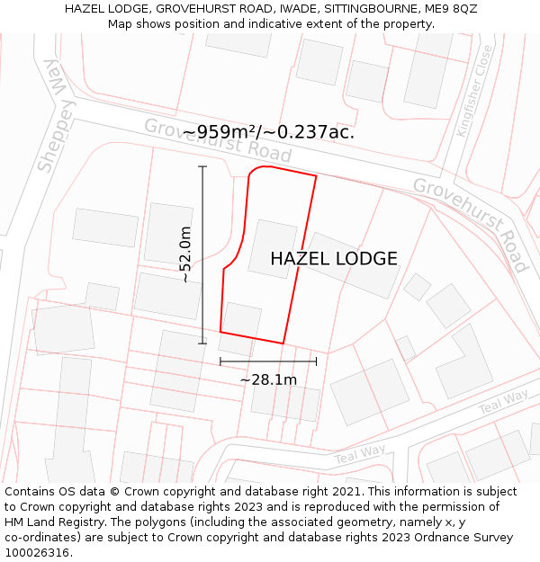 HAZEL LODGE, GROVEHURST ROAD, IWADE, SITTINGBOURNE, ME9 8QZ: Plot and title map