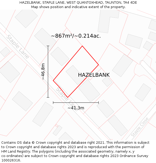 HAZELBANK, STAPLE LANE, WEST QUANTOXHEAD, TAUNTON, TA4 4DE: Plot and title map