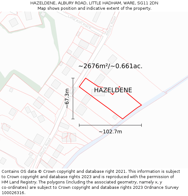 HAZELDENE, ALBURY ROAD, LITTLE HADHAM, WARE, SG11 2DN: Plot and title map