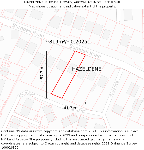 HAZELDENE, BURNDELL ROAD, YAPTON, ARUNDEL, BN18 0HR: Plot and title map