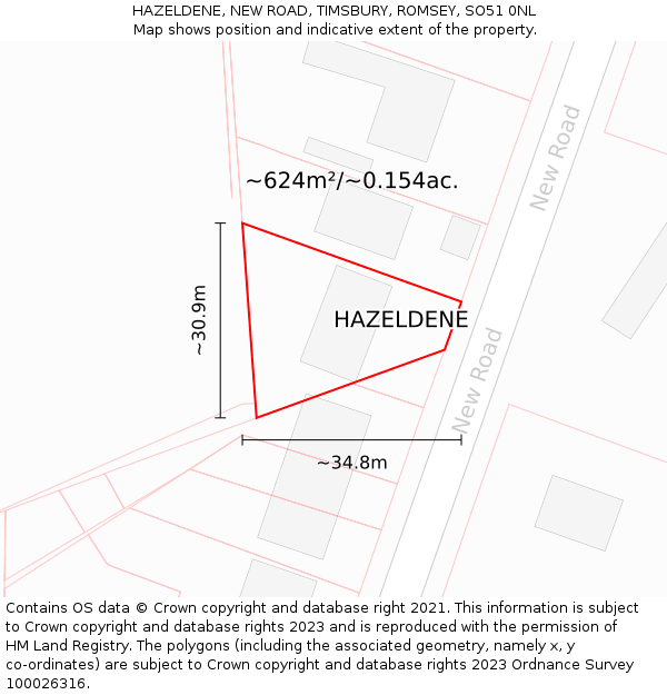 HAZELDENE, NEW ROAD, TIMSBURY, ROMSEY, SO51 0NL: Plot and title map