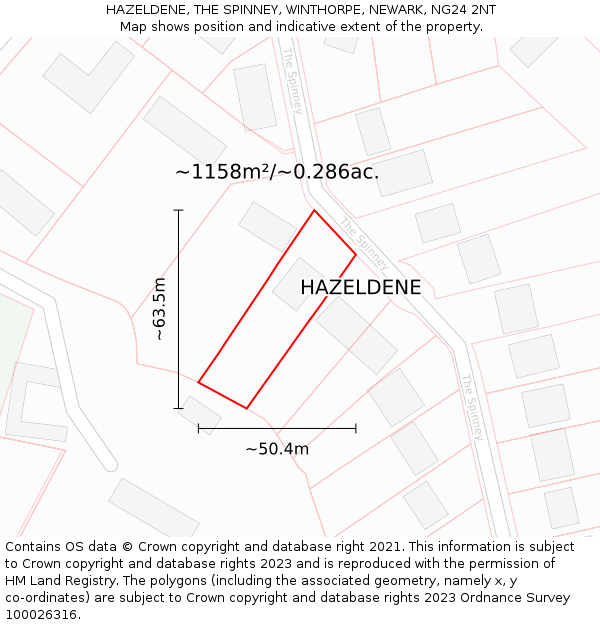 HAZELDENE, THE SPINNEY, WINTHORPE, NEWARK, NG24 2NT: Plot and title map