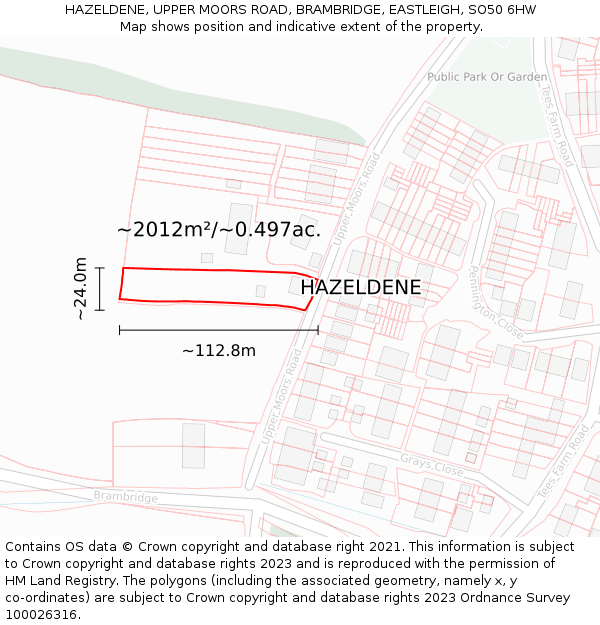 HAZELDENE, UPPER MOORS ROAD, BRAMBRIDGE, EASTLEIGH, SO50 6HW: Plot and title map