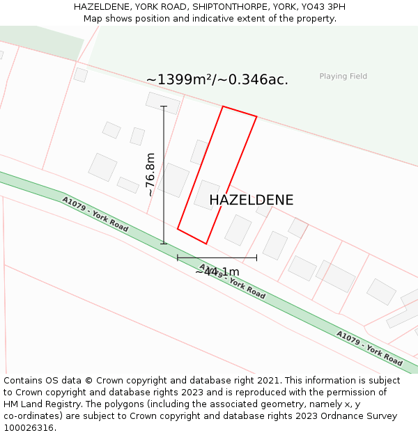 HAZELDENE, YORK ROAD, SHIPTONTHORPE, YORK, YO43 3PH: Plot and title map