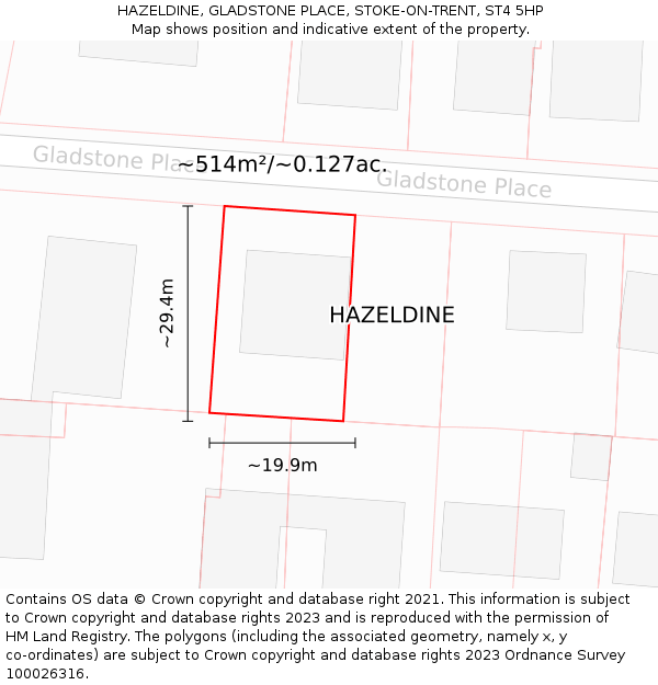 HAZELDINE, GLADSTONE PLACE, STOKE-ON-TRENT, ST4 5HP: Plot and title map