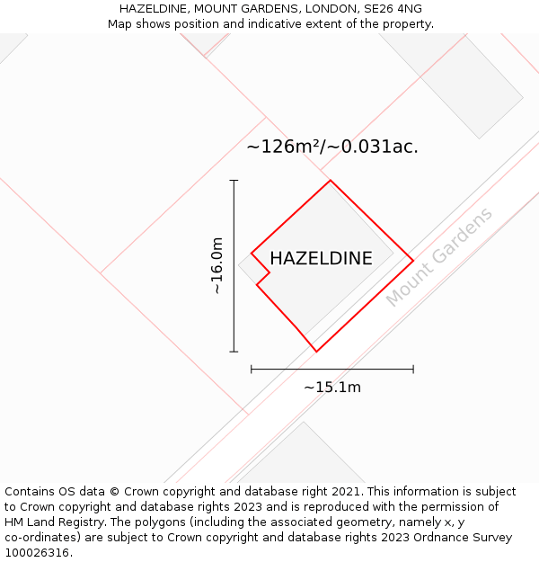 HAZELDINE, MOUNT GARDENS, LONDON, SE26 4NG: Plot and title map