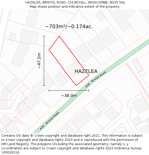 HAZELEA, BRISTOL ROAD, CHURCHILL, WINSCOMBE, BS25 5NJ: Plot and title map