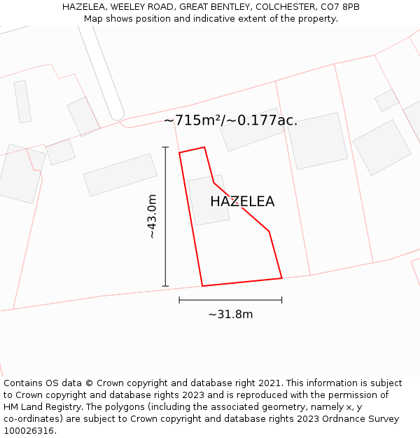 HAZELEA, WEELEY ROAD, GREAT BENTLEY, COLCHESTER, CO7 8PB: Plot and title map