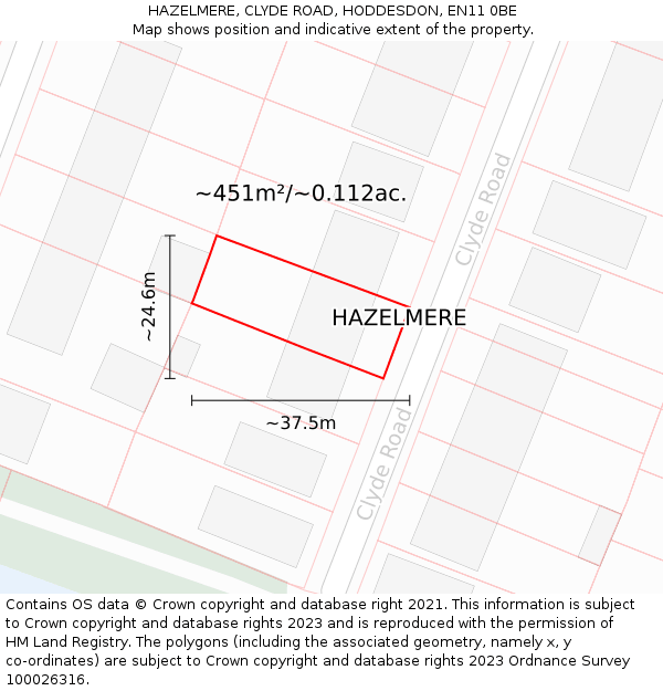 HAZELMERE, CLYDE ROAD, HODDESDON, EN11 0BE: Plot and title map