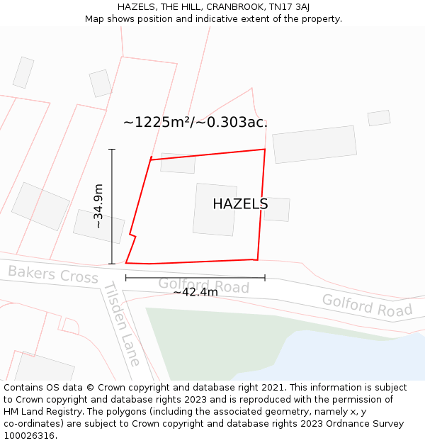 HAZELS, THE HILL, CRANBROOK, TN17 3AJ: Plot and title map