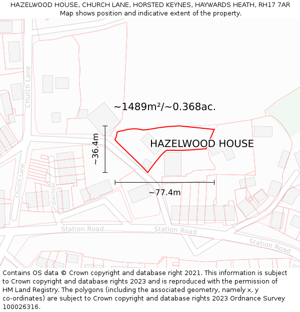 HAZELWOOD HOUSE, CHURCH LANE, HORSTED KEYNES, HAYWARDS HEATH, RH17 7AR: Plot and title map