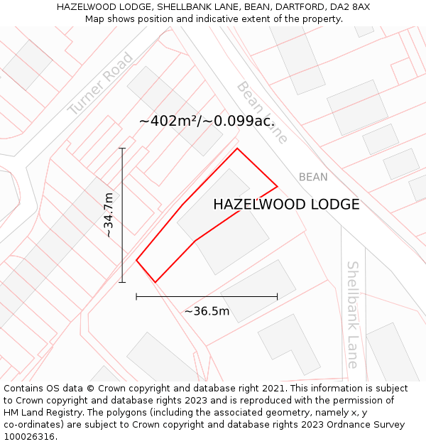 HAZELWOOD LODGE, SHELLBANK LANE, BEAN, DARTFORD, DA2 8AX: Plot and title map