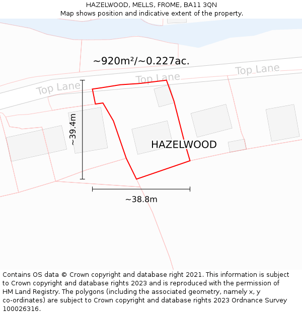 HAZELWOOD, MELLS, FROME, BA11 3QN: Plot and title map