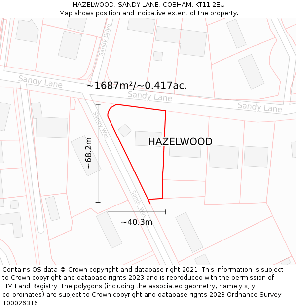 HAZELWOOD, SANDY LANE, COBHAM, KT11 2EU: Plot and title map