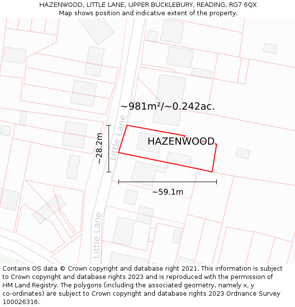 HAZENWOOD, LITTLE LANE, UPPER BUCKLEBURY, READING, RG7 6QX: Plot and title map