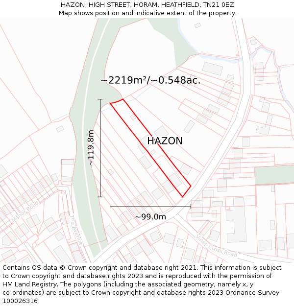 HAZON, HIGH STREET, HORAM, HEATHFIELD, TN21 0EZ: Plot and title map