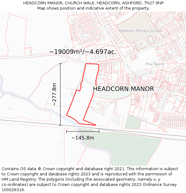 HEADCORN MANOR, CHURCH WALK, HEADCORN, ASHFORD, TN27 9NP: Plot and title map