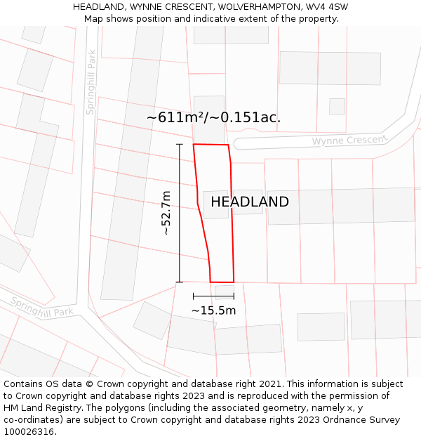 HEADLAND, WYNNE CRESCENT, WOLVERHAMPTON, WV4 4SW: Plot and title map