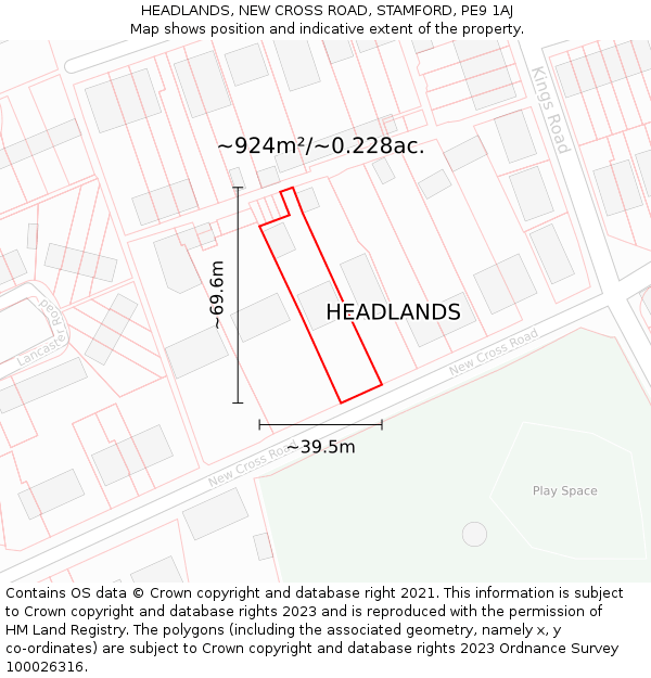 HEADLANDS, NEW CROSS ROAD, STAMFORD, PE9 1AJ: Plot and title map
