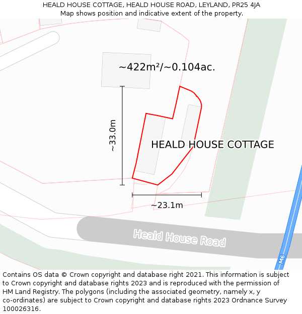 HEALD HOUSE COTTAGE, HEALD HOUSE ROAD, LEYLAND, PR25 4JA: Plot and title map