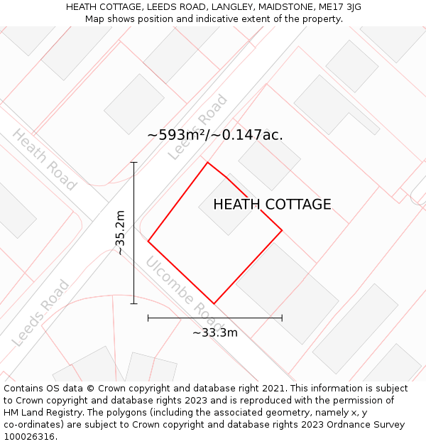 HEATH COTTAGE, LEEDS ROAD, LANGLEY, MAIDSTONE, ME17 3JG: Plot and title map