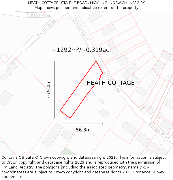 HEATH COTTAGE, STAITHE ROAD, HICKLING, NORWICH, NR12 0YJ: Plot and title map