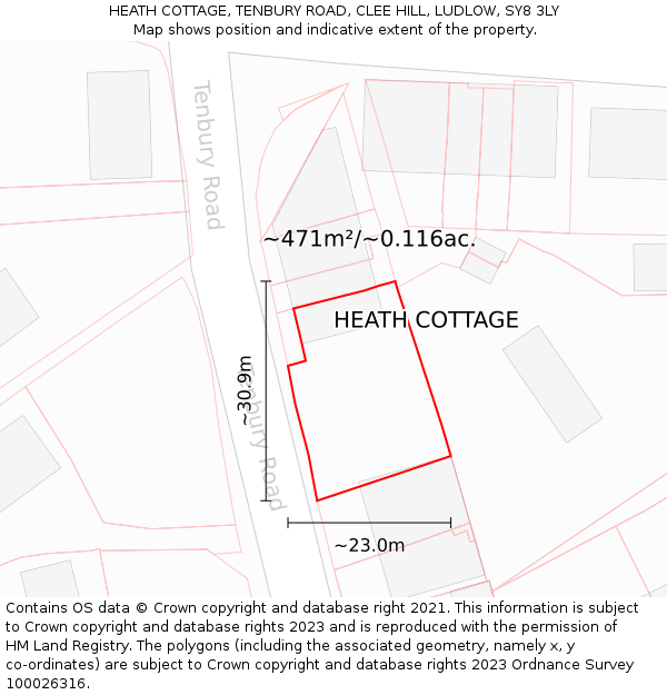 HEATH COTTAGE, TENBURY ROAD, CLEE HILL, LUDLOW, SY8 3LY: Plot and title map