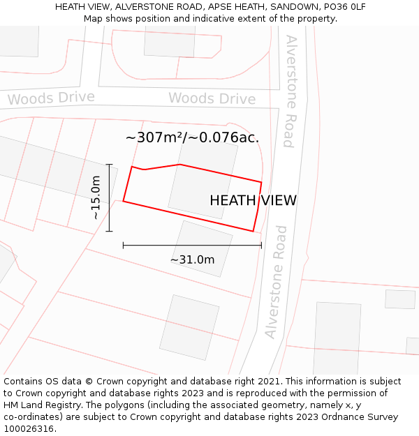 HEATH VIEW, ALVERSTONE ROAD, APSE HEATH, SANDOWN, PO36 0LF: Plot and title map