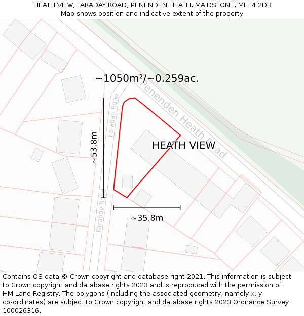 HEATH VIEW, FARADAY ROAD, PENENDEN HEATH, MAIDSTONE, ME14 2DB: Plot and title map