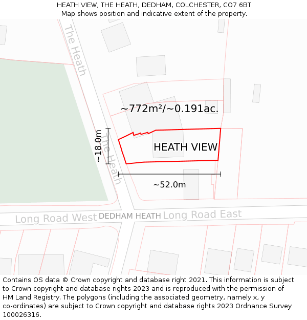 HEATH VIEW, THE HEATH, DEDHAM, COLCHESTER, CO7 6BT: Plot and title map