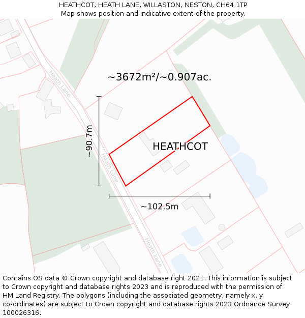 HEATHCOT, HEATH LANE, WILLASTON, NESTON, CH64 1TP: Plot and title map