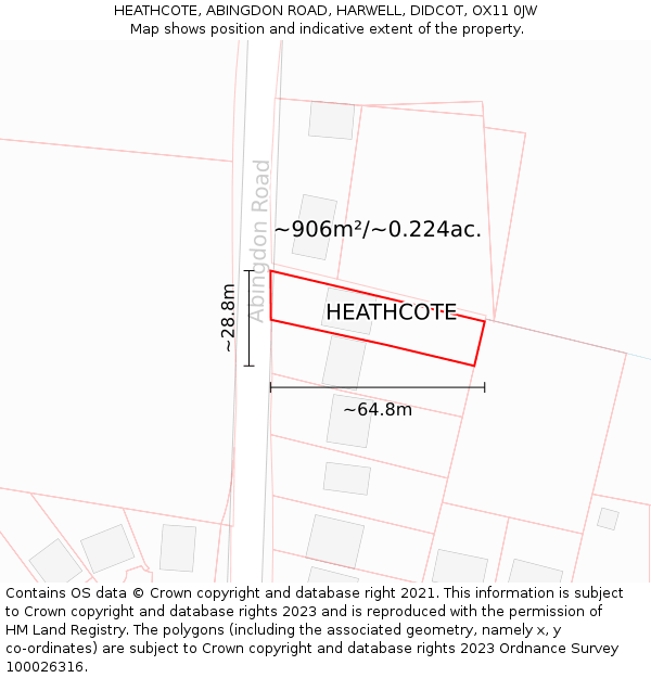 HEATHCOTE, ABINGDON ROAD, HARWELL, DIDCOT, OX11 0JW: Plot and title map