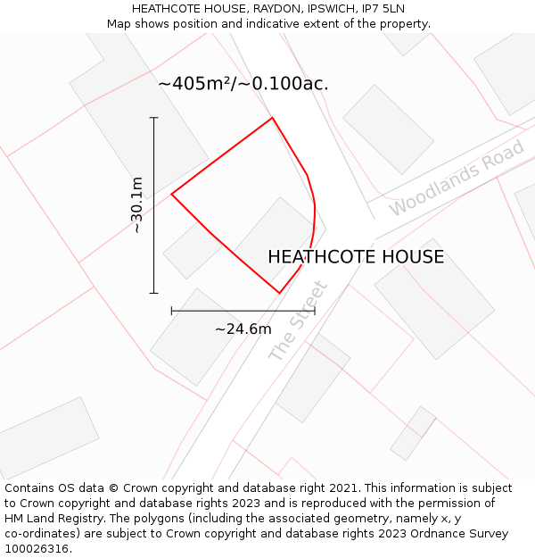 HEATHCOTE HOUSE, RAYDON, IPSWICH, IP7 5LN: Plot and title map