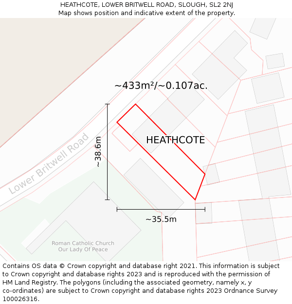 HEATHCOTE, LOWER BRITWELL ROAD, SLOUGH, SL2 2NJ: Plot and title map