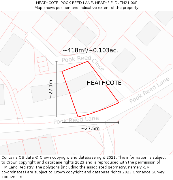 HEATHCOTE, POOK REED LANE, HEATHFIELD, TN21 0XP: Plot and title map