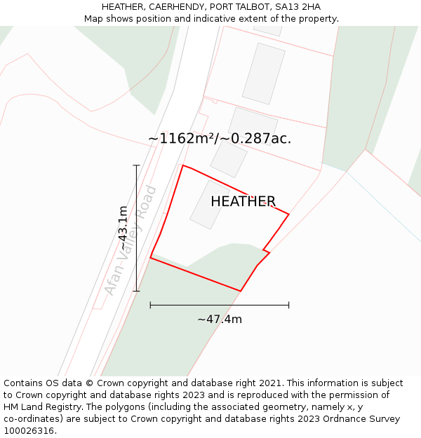 HEATHER, CAERHENDY, PORT TALBOT, SA13 2HA: Plot and title map