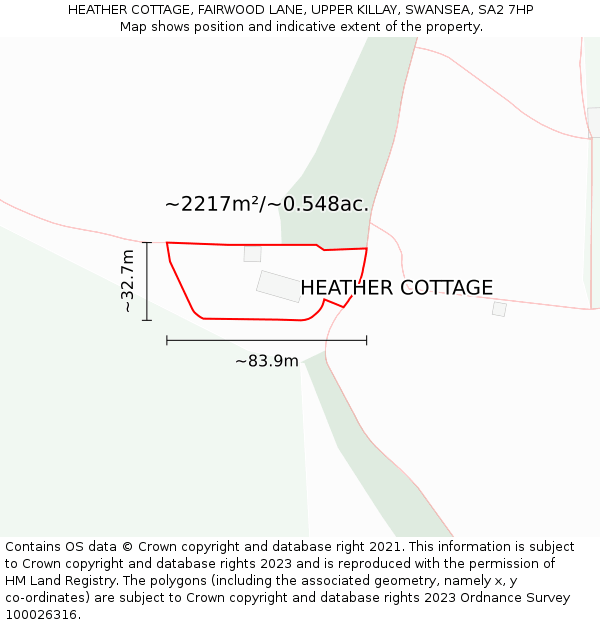 HEATHER COTTAGE, FAIRWOOD LANE, UPPER KILLAY, SWANSEA, SA2 7HP: Plot and title map