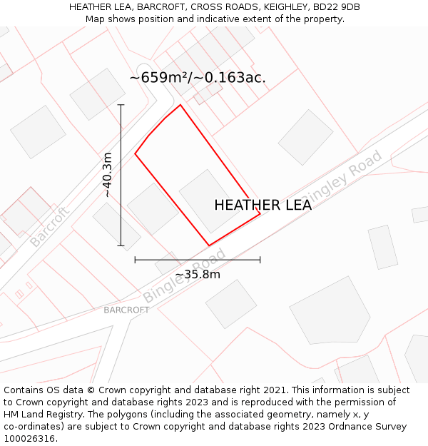 HEATHER LEA, BARCROFT, CROSS ROADS, KEIGHLEY, BD22 9DB: Plot and title map