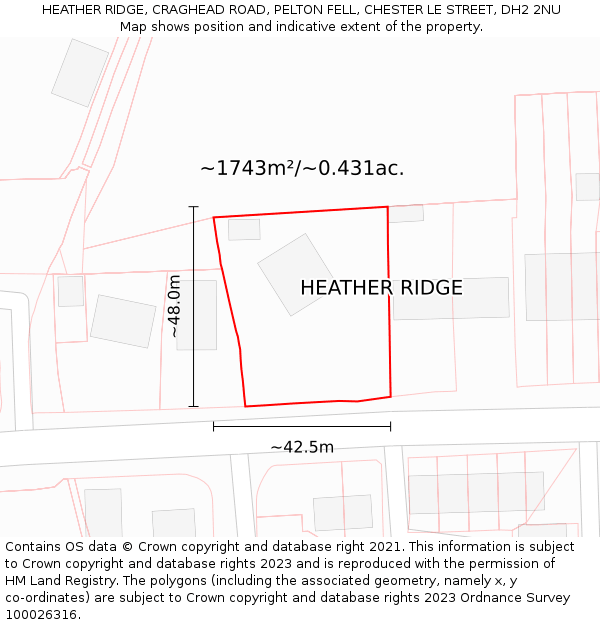 HEATHER RIDGE, CRAGHEAD ROAD, PELTON FELL, CHESTER LE STREET, DH2 2NU: Plot and title map