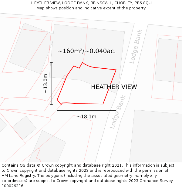 HEATHER VIEW, LODGE BANK, BRINSCALL, CHORLEY, PR6 8QU: Plot and title map