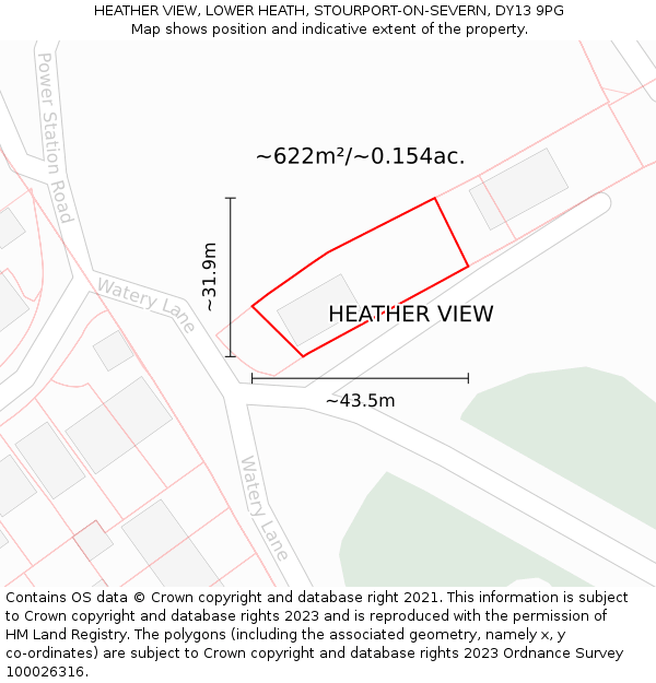 HEATHER VIEW, LOWER HEATH, STOURPORT-ON-SEVERN, DY13 9PG: Plot and title map