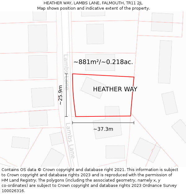 HEATHER WAY, LAMBS LANE, FALMOUTH, TR11 2JL: Plot and title map