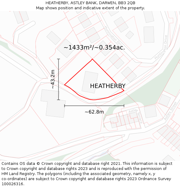 HEATHERBY, ASTLEY BANK, DARWEN, BB3 2QB: Plot and title map