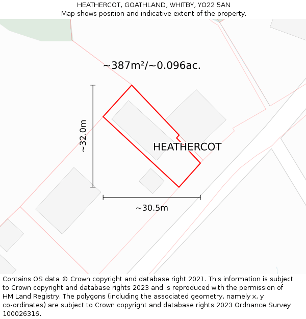 HEATHERCOT, GOATHLAND, WHITBY, YO22 5AN: Plot and title map