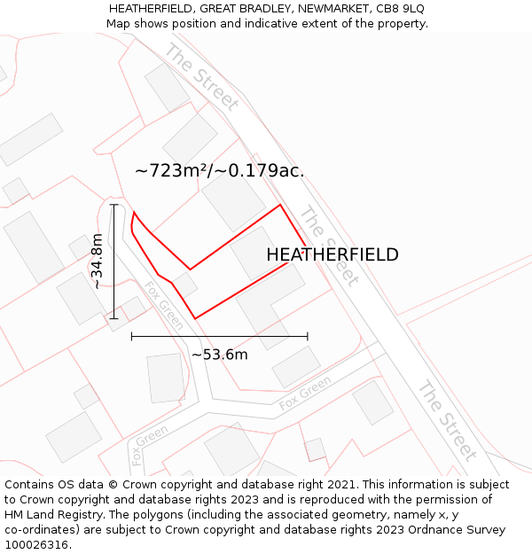 HEATHERFIELD, GREAT BRADLEY, NEWMARKET, CB8 9LQ: Plot and title map