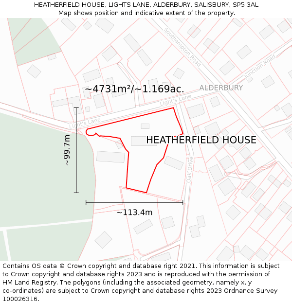 HEATHERFIELD HOUSE, LIGHTS LANE, ALDERBURY, SALISBURY, SP5 3AL: Plot and title map