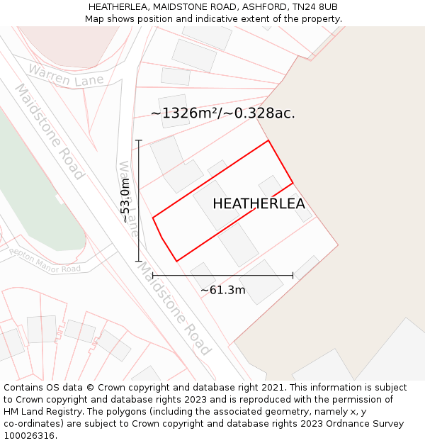 HEATHERLEA, MAIDSTONE ROAD, ASHFORD, TN24 8UB: Plot and title map