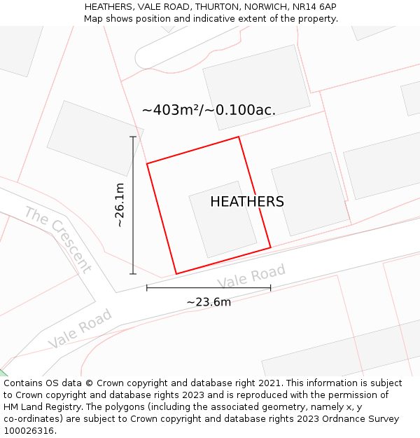 HEATHERS, VALE ROAD, THURTON, NORWICH, NR14 6AP: Plot and title map