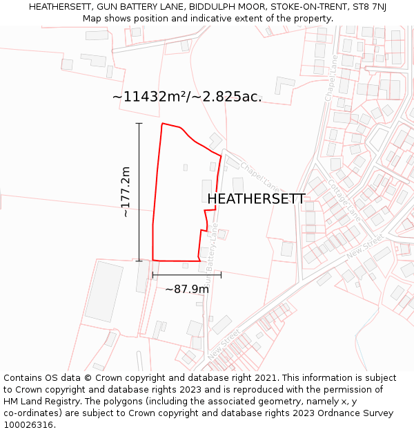 HEATHERSETT, GUN BATTERY LANE, BIDDULPH MOOR, STOKE-ON-TRENT, ST8 7NJ: Plot and title map