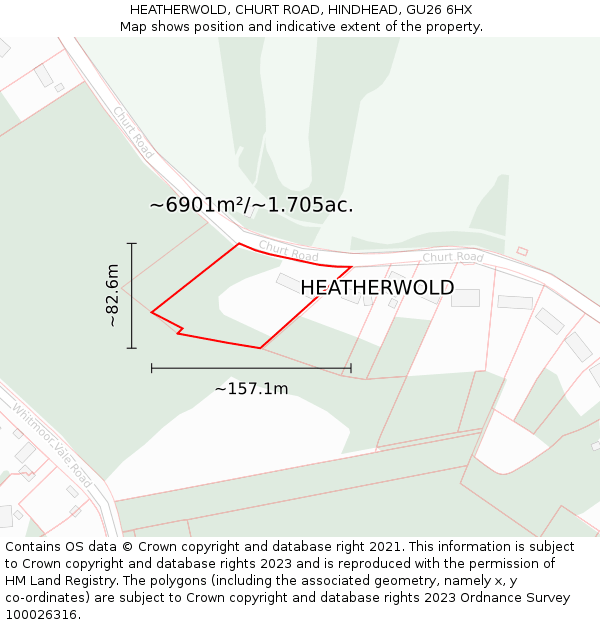 HEATHERWOLD, CHURT ROAD, HINDHEAD, GU26 6HX: Plot and title map